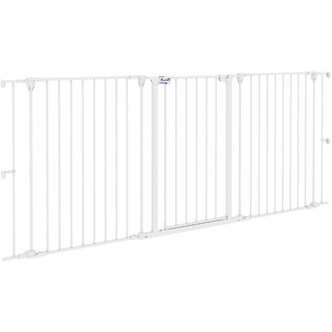 PawHut barrera para perros de acero valla para mascotas plegable de 3 paneles con doble cerradura y función de bloqueo auxiliar para puerta 206x90 cm