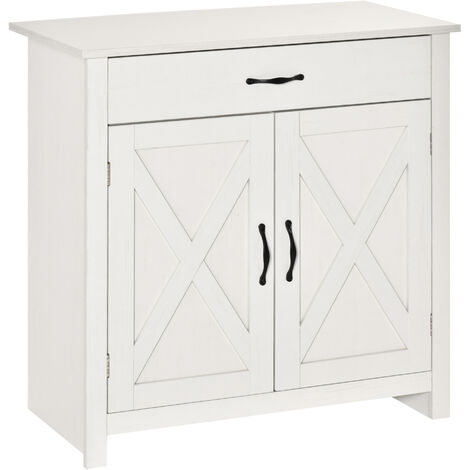 Aparador de Cocina con 1 Cajón 2 Puertas y Estante Interior Ajustable Mueble Auxiliar Decorativo para Comedor Salón 80x39,7x80 cm Blanco Lavado