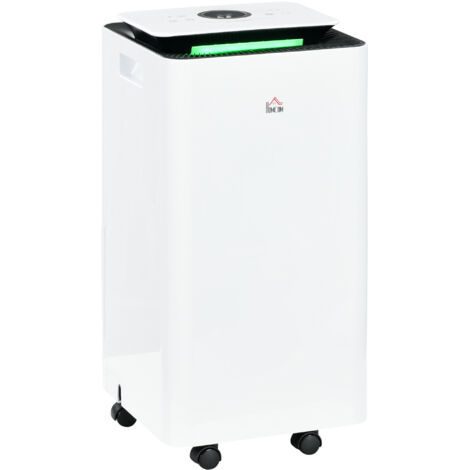 HOMCOM deshumidificador eléctrico 10L/día depósito de agua 2,5L silencioso con 5 modos 2 velocidades pantalla LED temporizador 25x25x50,5 cm