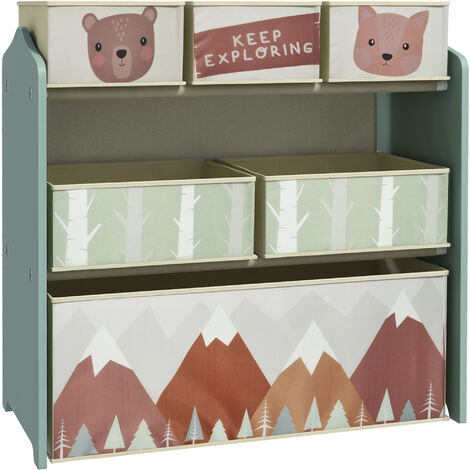 ZONEKIZ estantería para juguetes con 6 cajas de tela no tejida extraíbles organizador de juguetes para niños de 3-8 años para dormitorio 63x30x66 cm (1/5)