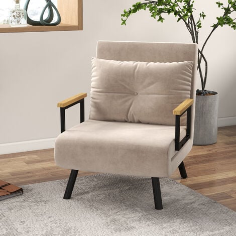 Sofá cama convertible sillón cama triple pliegue con respaldo ajustable de 5 niveles y almohada acolchada carga 120 kg 63x73x81 cm beige
