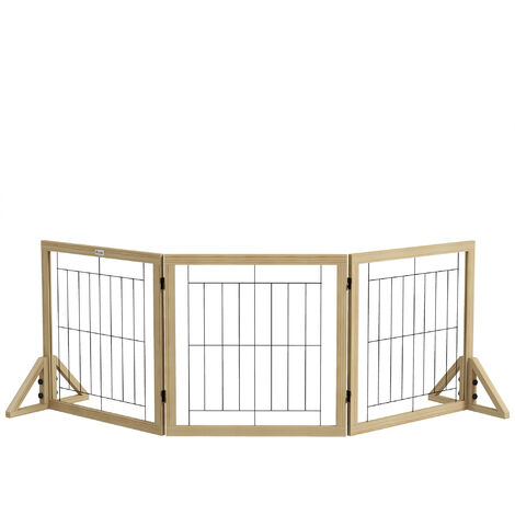 PawHut barrera para perros de madera valla para mascotas plegable de 3 paneles con plegado bidireccional y patas de apoyo triangulares 210x44x70 cm