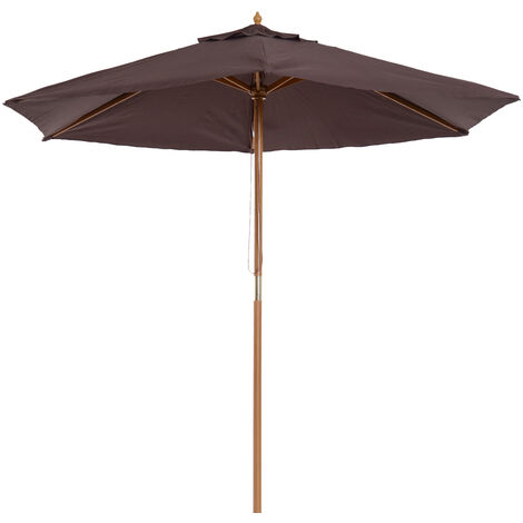 Sombrilla de terraza Ø250x230 cm parasol de jardín de madera con 6 varillas sistema de cuerda para exterior balcón patio café