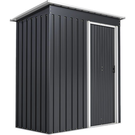 Outsunny cobertizo de jardín exterior 1,16 m² 163x89x182cm caseta metálica para herramientas con puerta corredera y techo inclinado para terraza patio