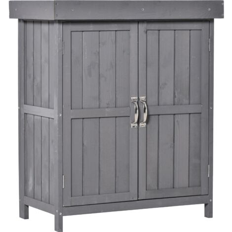 Outsunny armario de jardín de madera 74x43x88 cm cobertizo exterior para almacenamiento de herramientas leñas con 2 puertas y techo asfáltico abatible