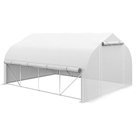 Outsunny invernadero de túnel 4x3x2 m con puerta de malla y 8 ventanas invernadero de huerto con techo puntiagudo cubierta de PE para cultivos plantas