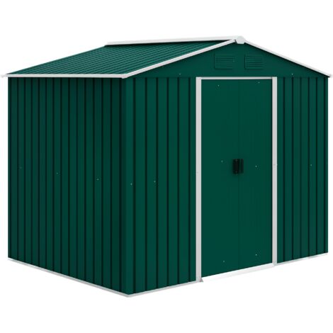 Outsunny caseta de jardín de 3,6m² 236x174x190 cm cobertizo exterior para almacenar herramientas con puertas correderas 4 ventanas para terraza patio