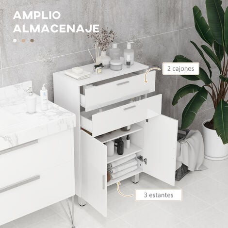 kleankin mueble auxiliar baño moderno armario de baño con 2 cajones armario y estantes ajustables mueble de almacenaje carga 35 kg 60x30x93 cm