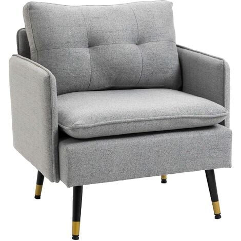 HOMCOM butaca de salón sillón relax con reposabrazos asiento acolchado y  patas de acero sofá individual