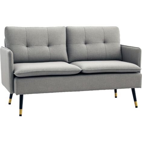 Homcom – Sofá de 2 plazas moderno tapizado en poliéster – Con 4 cojines y patas de acero – Medidas 139x68x80 cm – Ideal para salón y dormitorio (1/5)