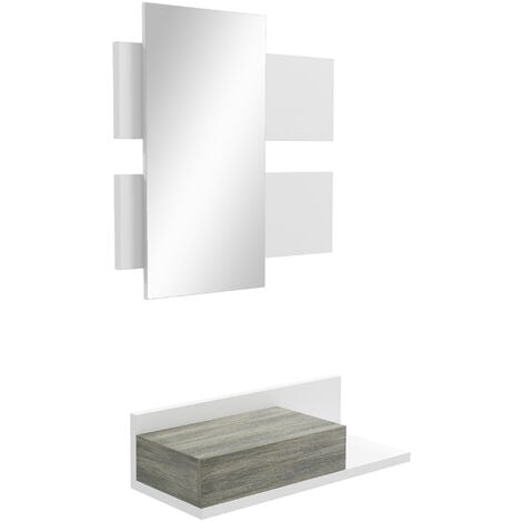 HOMCOM Juego de Muebles de Entrada Recibidor con Espejo y Cajón Estilo  Moderno Recibidor Colgante para Pasillo 75x4x70 cm y 75x29x20 cm Blanco :  : Hogar y cocina