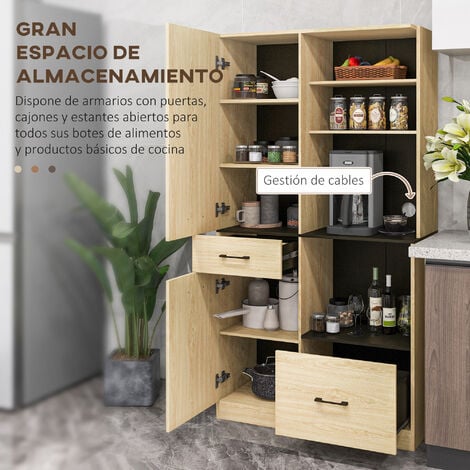 HOMCOM Alacena de Cocina Mueble Buffet de Cocina con 4 Puertas Cajón y  Estantes Ajustables para Comedor 60x38x161 cm Blanco