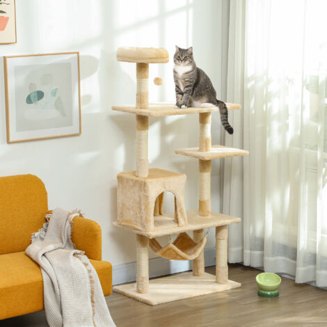 Árbol Rascador para Gatos Grande 70x40x152 cm con Múltiples Plataformas Juguete Colgante Cueva Espaciosa Hamaca Suave Postes Rascadores para Gatos