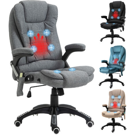 Vinsetto silla de masaje reclinable hasta 130° con 6 puntos de masaje función de calefacción altura ajustable y ruedas 68x72x110-120 cm