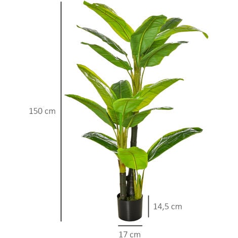 HOMCOM bananera artificial 150 cm platanera artificial con maceta y 18  hojas planta artificial para decoración