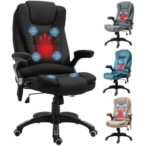 Vinsetto silla de masaje reclinable hasta 130° con 6 puntos de masaje función de calefacción altura ajustable y ruedas 68x72x110-120 cm