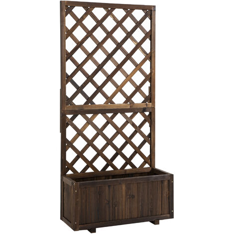 Outsunny jardinera con enrejado de madera maciza macetero de jardín con soporte para trepadora para cultivo de plantas flores 72,5x31,5x149,5 cm