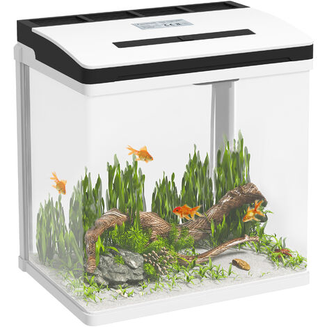 PawHut acuario de cristal de 13L pecera pequeña con sistema de filtro iluminación LED bomba de agua 29x20x30,5 cm blanco