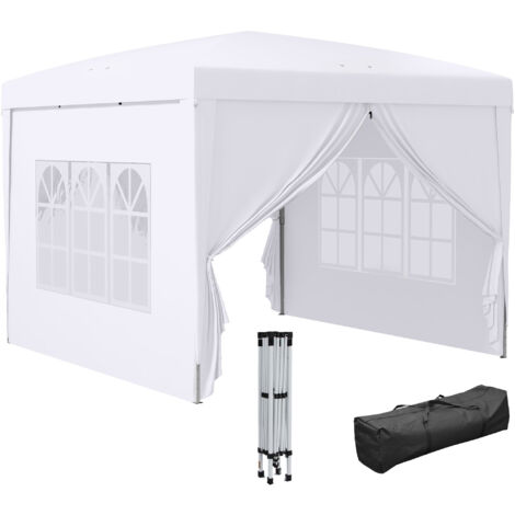Carpa plegable con 4 paredes desmontables 3x3m cenador de jardín gazebo impermeable protección UV y bolsa de transporte para recepción evento blanco