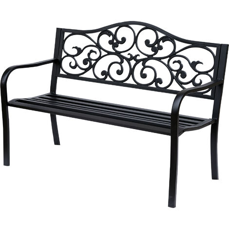 Outsunny banco de jardín de acero banco exterior carga 240 kg para patio terraza balcón 127x60x89 cm negro