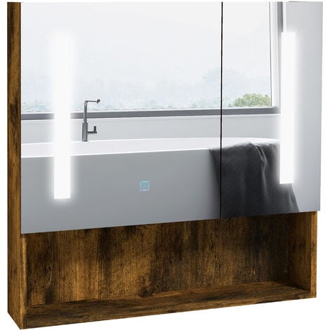 kleankin armario de baño con espejo y luz LED mueble con espejo de pared  con 2