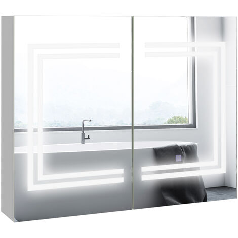kleankin armario de baño con espejo y luz LED mueble de baño colgante con estantes ajustables interruptor táctil y color de luz ajustable 80x15x65 cm