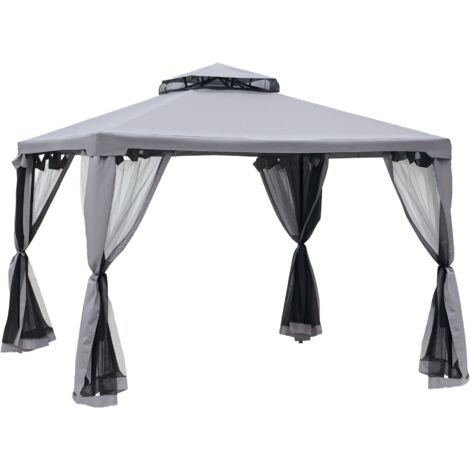 Outsunny cenador de jardín 3x3 m pabellón de exterior con doble techo de ventilación 4 cortinas laterales 8 orificios de drenaje para fiestas patio