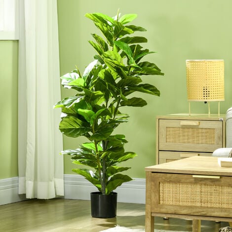 HOMCOM planta ficus artificial 110 cm árbol artificial con 90 hojas musgo y  maceta planta artificial