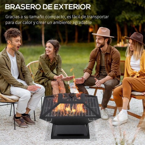 Outsunny Brasero Exterior De Acero Pozo De Fuego Para Jard N Multifuncional Con Protector De