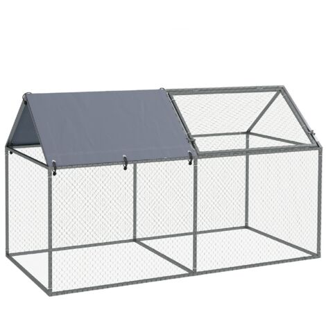 PawHut jaula para animales pequeños parque para mascotas de acero con 1 puerta superior y 1 tela superior de anti-UV para exterior 198x100x120 cm (1/5)