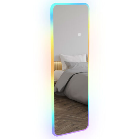 HOMCOM espejo de cuerpo entero con luces LED 120x40 cm espejo rectangular de pared ajustable con iluminación de 7 colores RGB y función de memoria