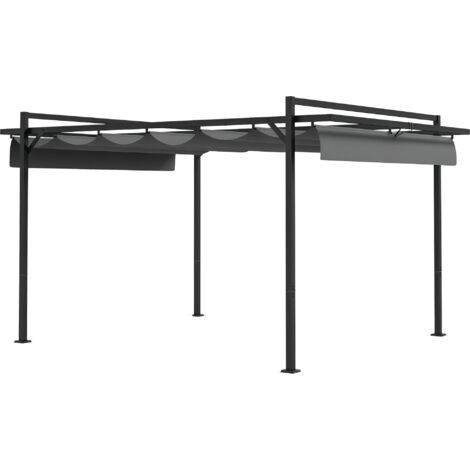 Outsunny pérgola 3x4 m gazebo cenador de jardín con techo retráctil de poliéster y 12 orificios de drenaje pérgola para patio terraza exterior