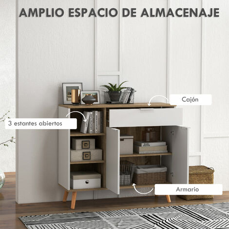 HOMCOM aparador de salón moderno aparador de cocina con 1 cajón 2 puertas de cierre suave y estantes ajustables para comedor dormitorio 95x35x85 cm