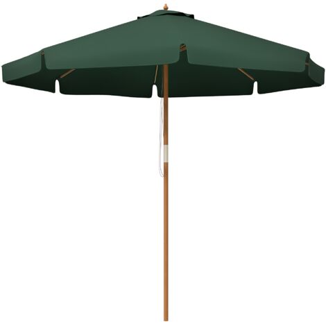 Sombrilla de jardín Ø325x250 cm parasol de madera con sistema de polea techo de ventilación y 8 varillas de bambú para terraza balcón verde