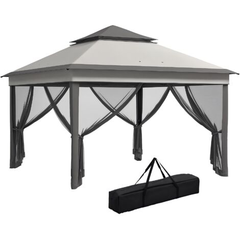 Outsunny carpa plegable 3,26x3,26x2,72 m cenador de jardín con doble techo altura ajustable 4 mosquiteras protección UV30+ y bolsa para fiestas