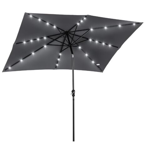 Outsunny sombrilla de jardín 2,7x2x2,5 m parasol de terraza con techo inclinable hasta 45° luces LED solares e impermeable para patio