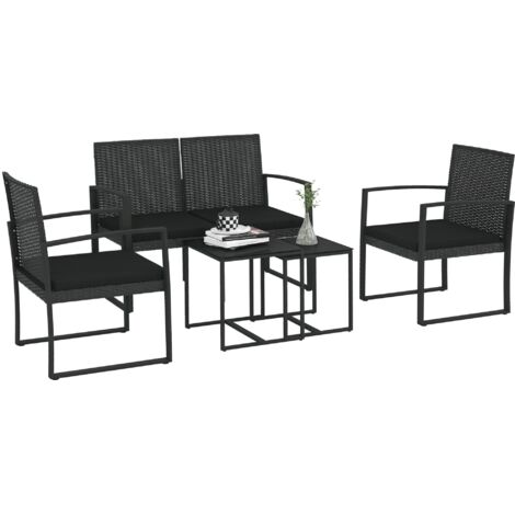 Conjunto de muebles de jardín de ratán sintético juego de sofás exterior de 5 piezas con 2 sofás individuales 1 sofá doble y 2 mesas de centro
