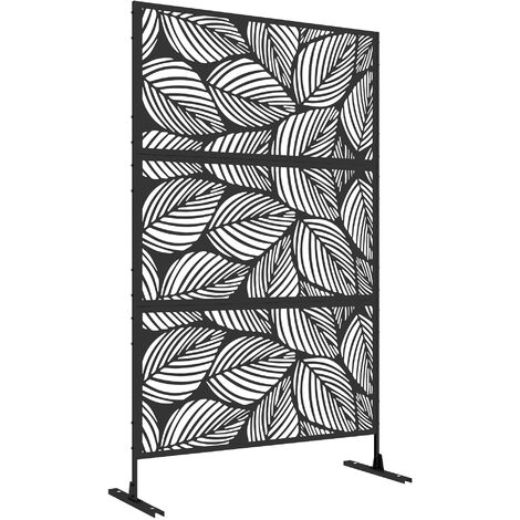 Outsunny biombo exterior separador de ambientes con 3 piezas patrón de hoja grande y marco de acero pantalla de privacidad para terraza 122x45x198 cm