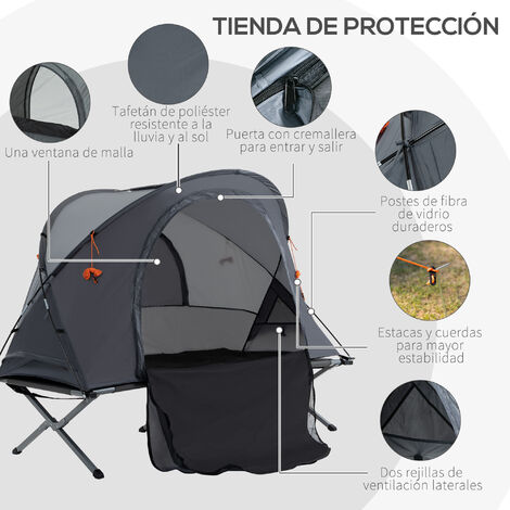 Outsunny Tienda de Campaña 3 en 1 con Cama Colchón Hinchable y Bolsa de  Transporte para Senderismo 200x86x147 cm Gris