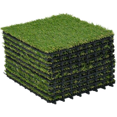 Outsunny césped artificial de 10 piezas alfombra césped artificial 30x30 cm con altura de hierba 25 mm anti-UV para jardín patio balcón