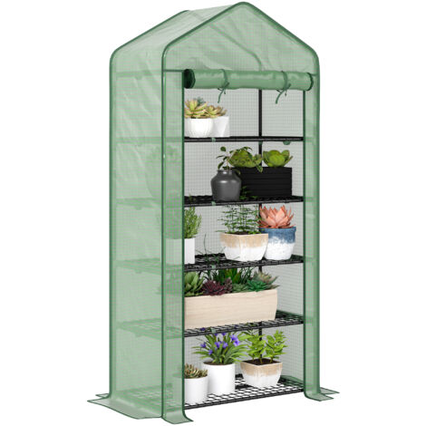 Outsunny – Invernadero de policarbonato 5 niveles – Estructura de acero resistente – Cubierta de PE anti-UV – 90x49x193 cm – Puerta enrollable con cremallera (1/5)