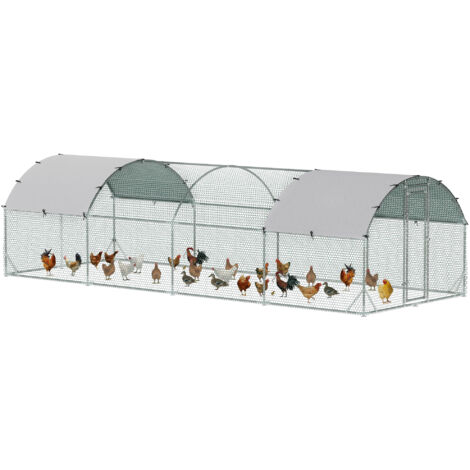 PawHut gallinero para exterior grande de acero galvanizado 280x760x197 cm con cubierta de tela oxford impermeable y resistente a los rayos UV