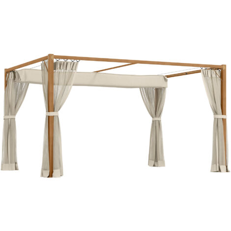 Pérgola de jardín 4x3 m cenador para exterior con techo retráctil mosquiteras laterales de malla y marco de aluminio para terraza patio