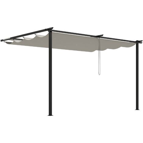 Outsunny pérgola de pared de jardín 4x3 m gazebo exterior cenador con techo retráctil tela de poliéster y marco de acero para patio terraza balcón