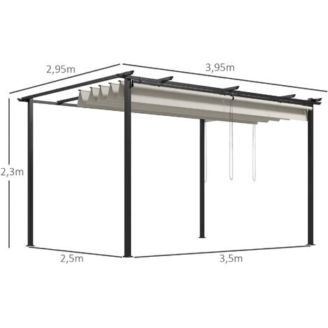 Outsunny Pérgola de Jardín de Pared 297x211x220 cm Cenador con Techo  Retráctil y Marco de Acero para Patio Terraza Gris Oscuro