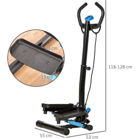 Máquina de Step Stepper Fitness con Manillar Altura Ajustable Pantalla LCD  y Pedales Antideslizantes para Gimnasio en Casa 55x53x118-128 cm