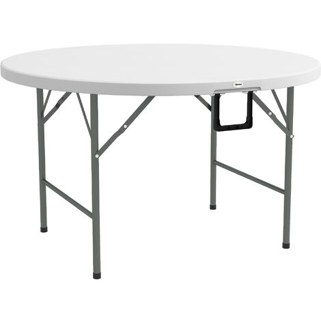 Mesa auxiliar redonda mesa de jardín plegable con marco de acero y encimera de HDPE carga 80 kg para interior y exterior Ø122x73 cm