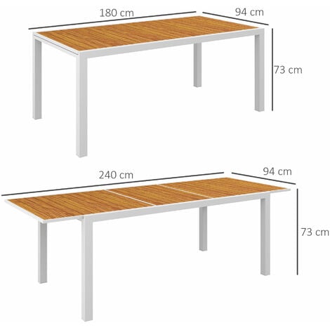 Mesa de jardín extensible para 6 personas mesa de comedor exterior rectangular con marco de aluminio carga 50 kg para terraza patio 180/240x94x73 cm