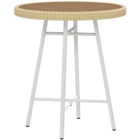Mesa auxiliar de ratán sintético mesa de centro redonda con tablero de madera plástica y marco de acero galvanizado carga 30 kg 50x50x55 cm