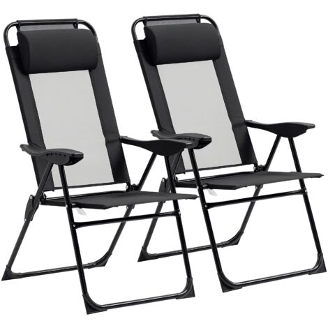 Conjunto de 2 sillas de camping plegables sillas de jardín con reposacabezas desmontable y respaldo reclinable en 5 niveles carga 120 kg 62x70x109 cm